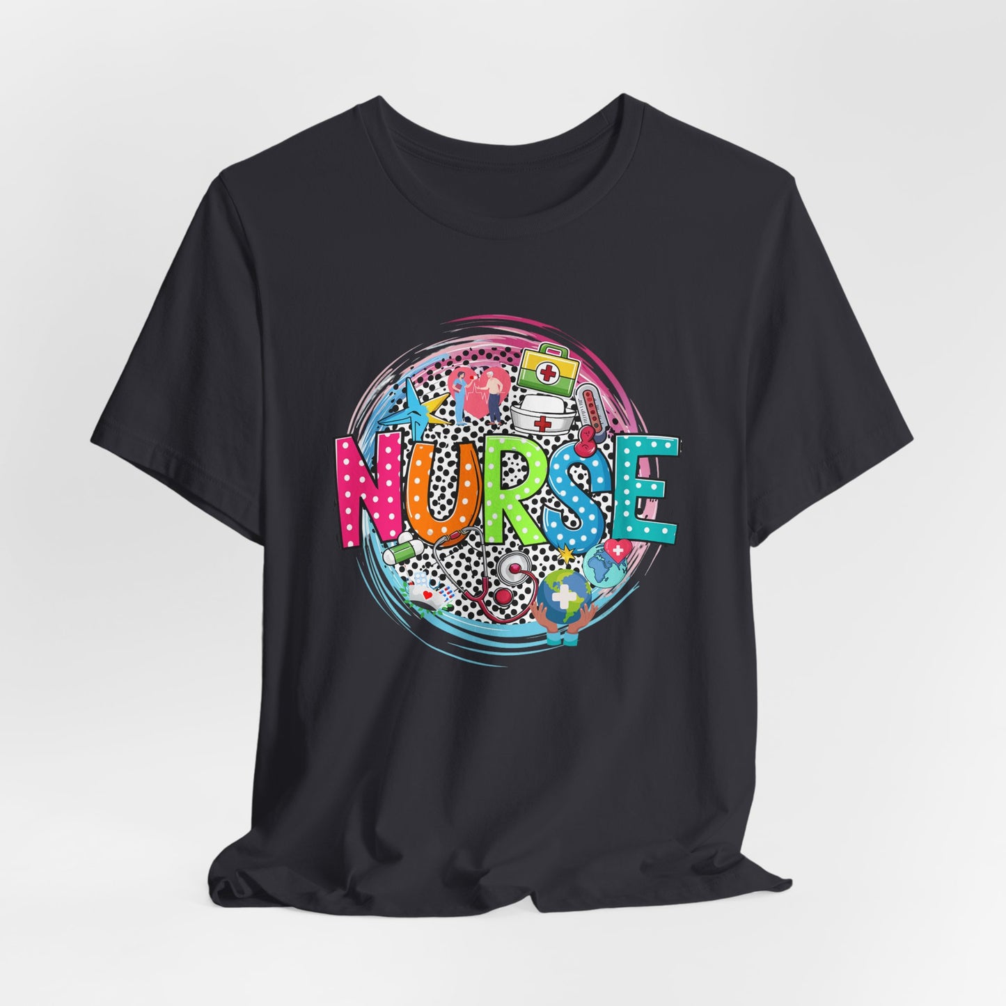 Colorful Nurse Short Sleeve Tee - Perfect Gift for Healthcare Professionals