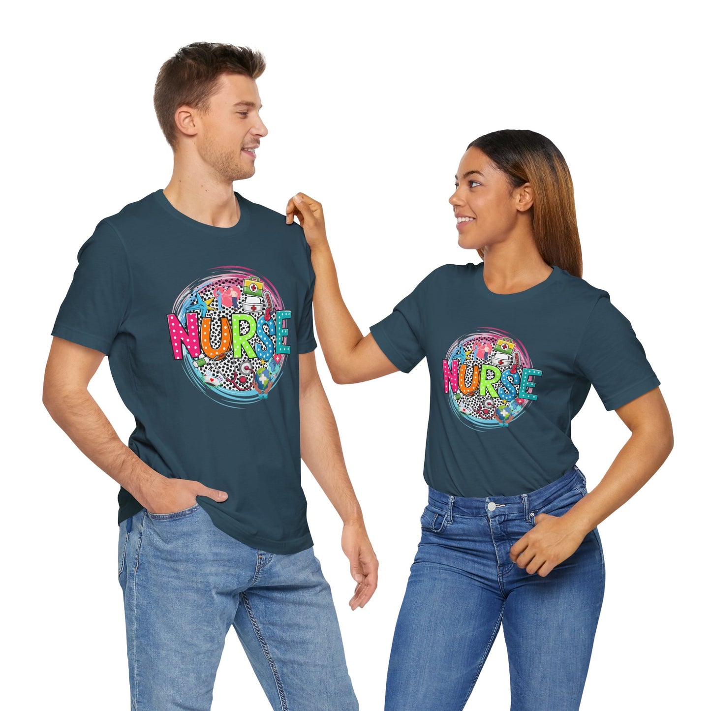 Colorful Nurse Short Sleeve Tee - Perfect Gift for Healthcare Professionals