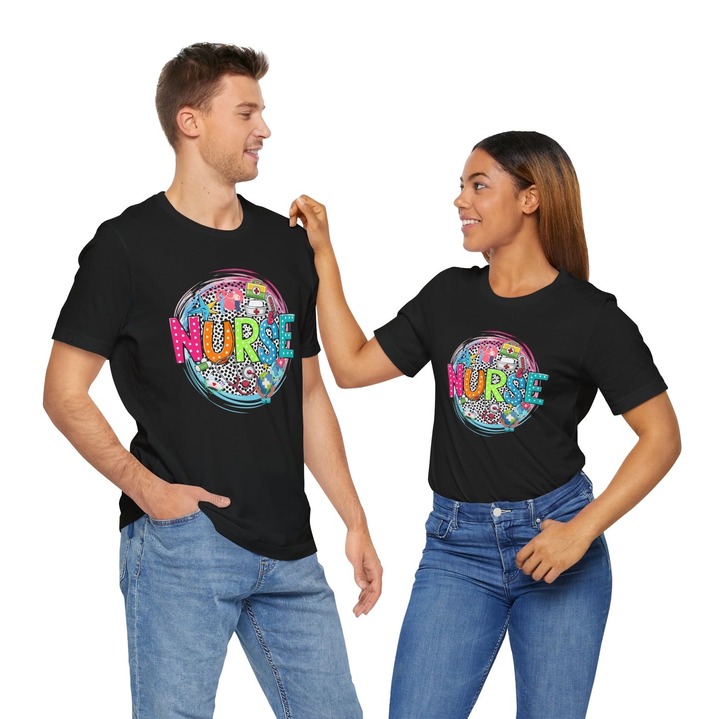 Colorful Nurse Short Sleeve Tee - Perfect Gift for Healthcare Professionals