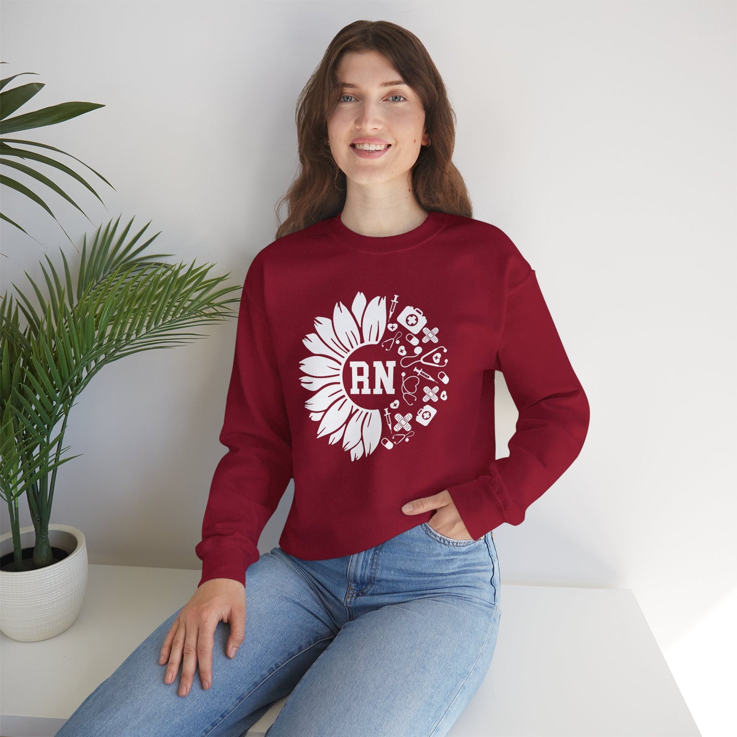 Floral RN Nurse Sweatshirt - Unisex Heavy Blend™ Crewneck