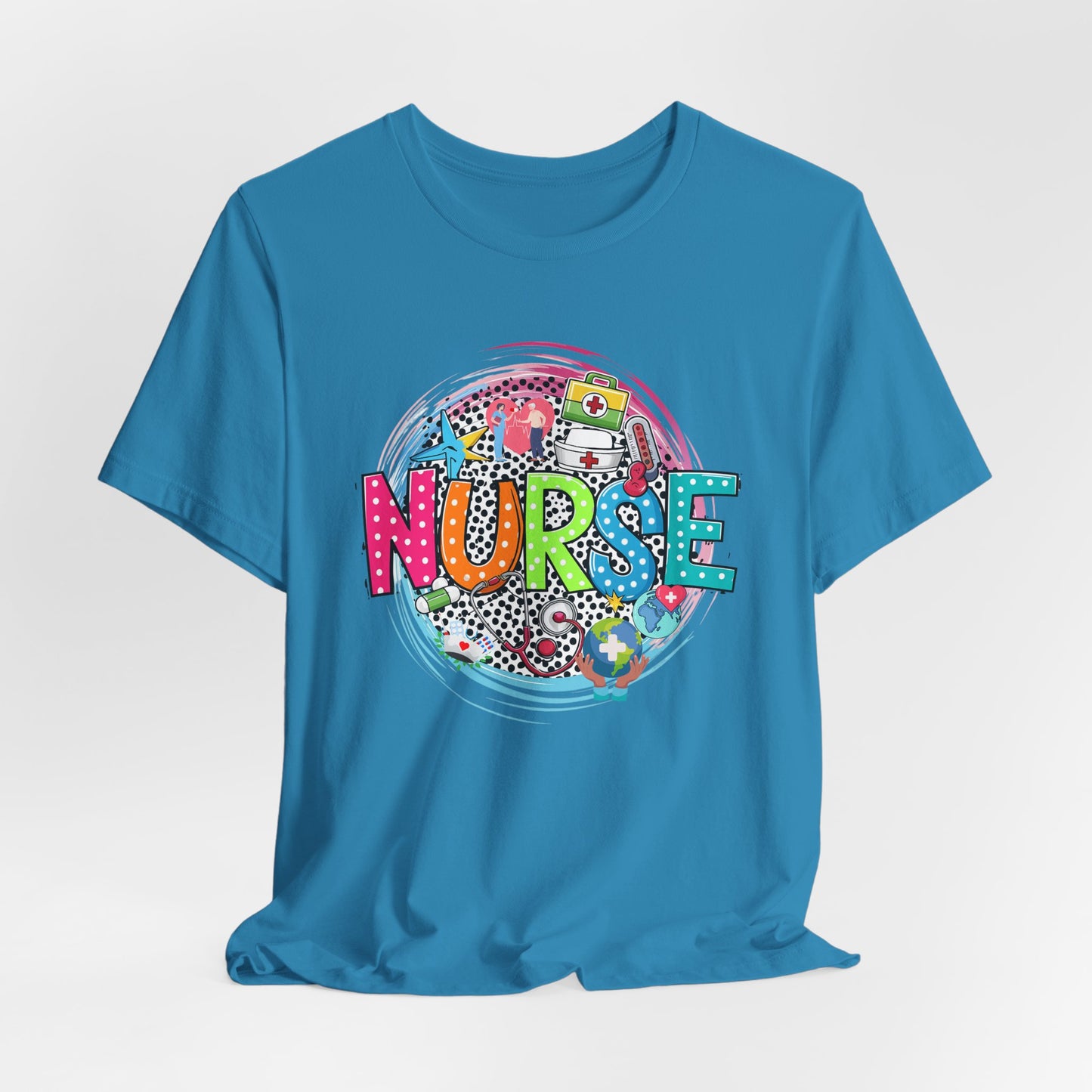 Colorful Nurse Short Sleeve Tee - Perfect Gift for Healthcare Professionals