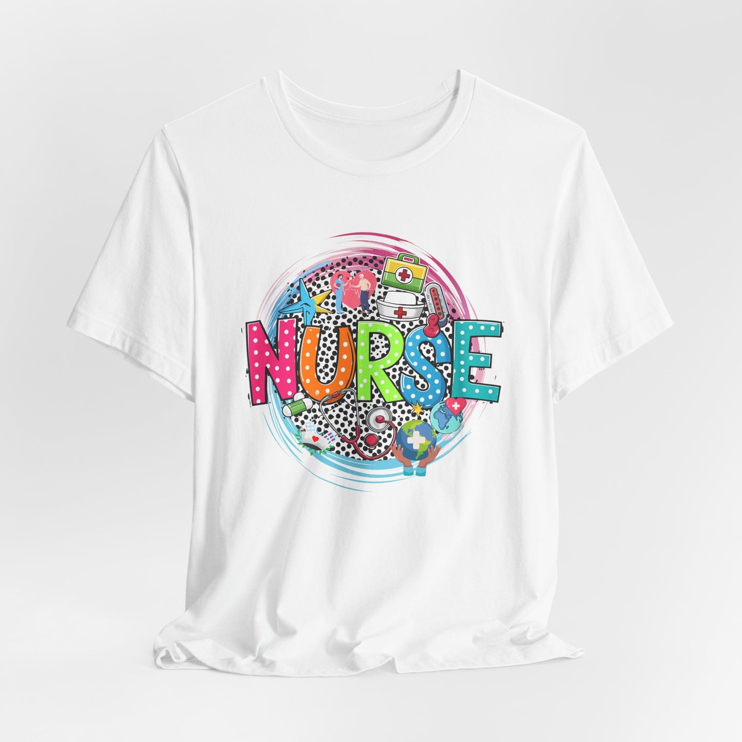 Colorful Nurse Short Sleeve Tee - Perfect Gift for Healthcare Professionals