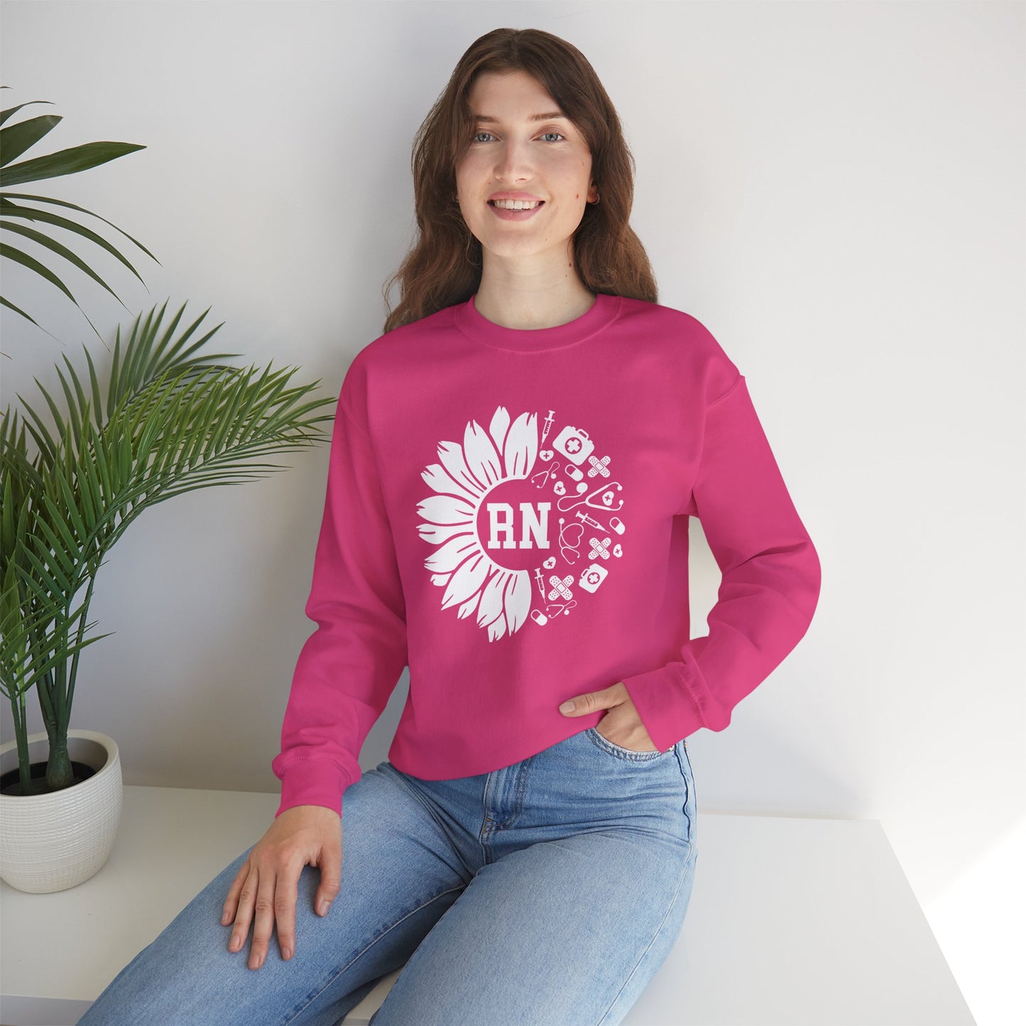 Floral RN Nurse Sweatshirt - Unisex Heavy Blend™ Crewneck