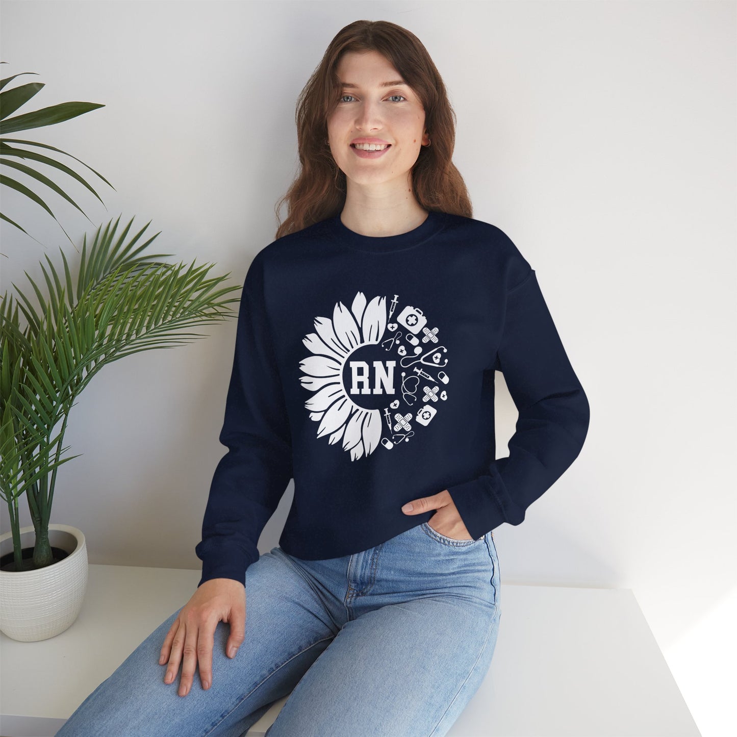 Floral RN Nurse Sweatshirt - Unisex Heavy Blend™ Crewneck