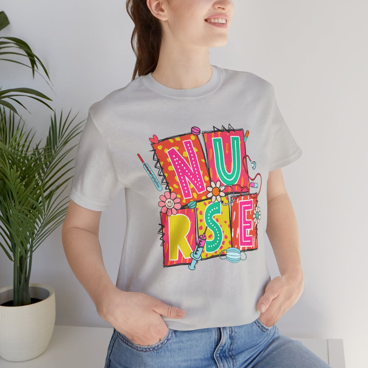 Colorful "NURSE" Graphic Unisex Jersey Tee - Perfect for Healthcare Heroes