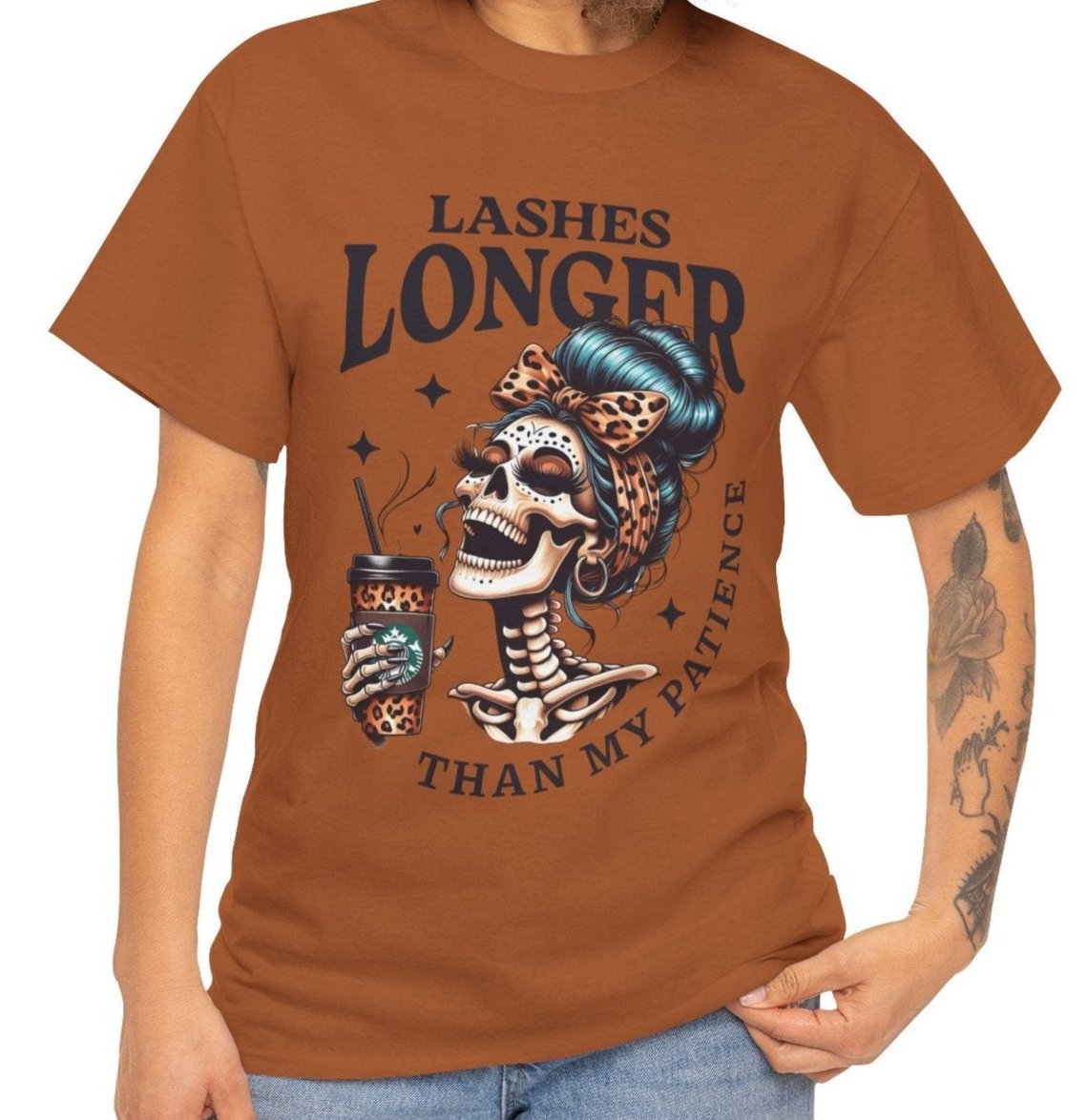 "Lashes Longer Then My Patience" Sarcastic Skeleton T-Shirt