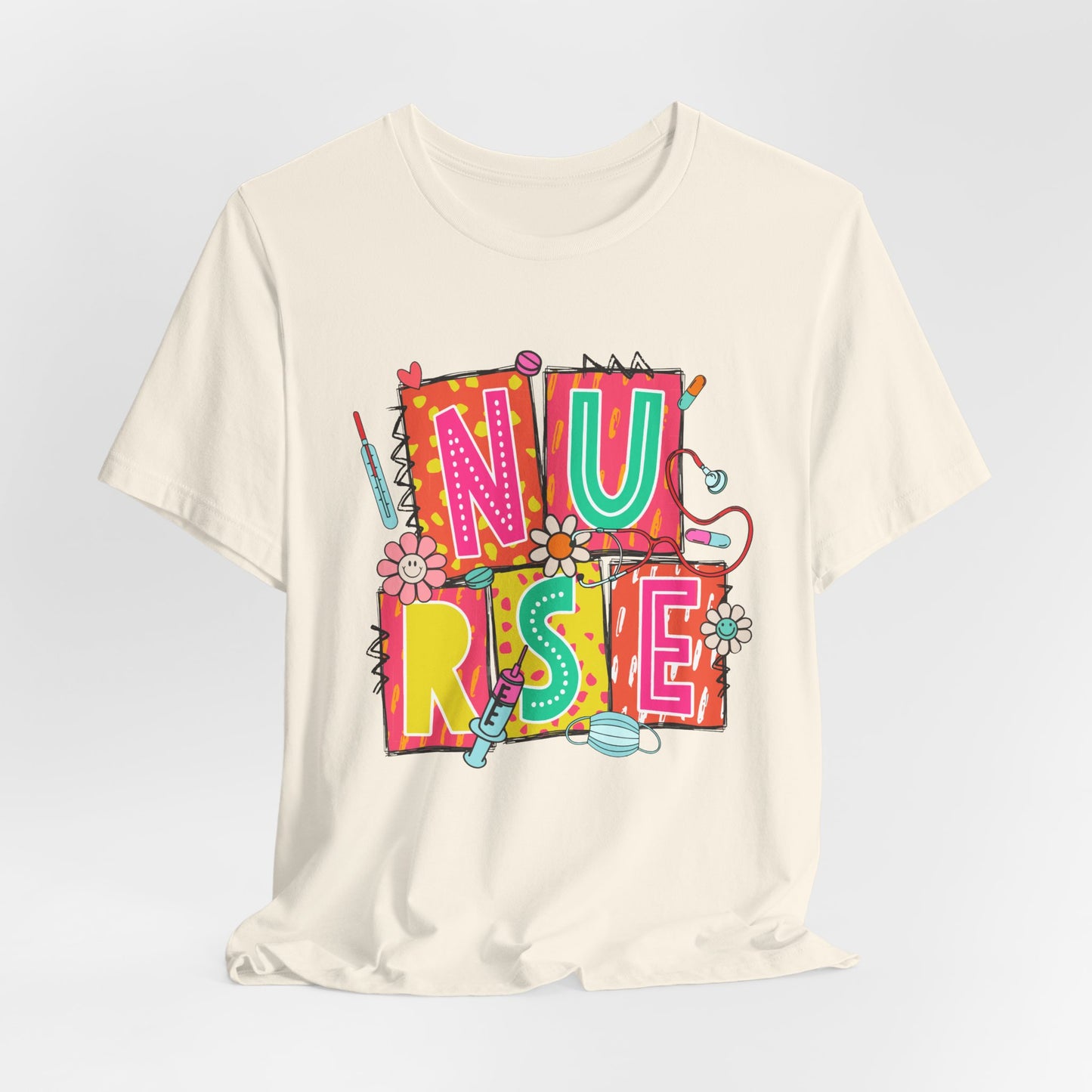 Colorful "NURSE" Graphic Unisex Jersey Tee - Perfect for Healthcare Heroes