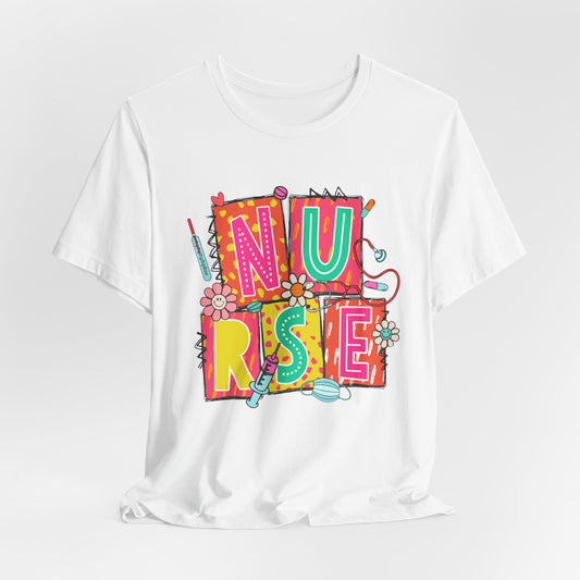 Colorful "NURSE" Graphic Unisex Jersey Tee - Perfect for Healthcare Heroes