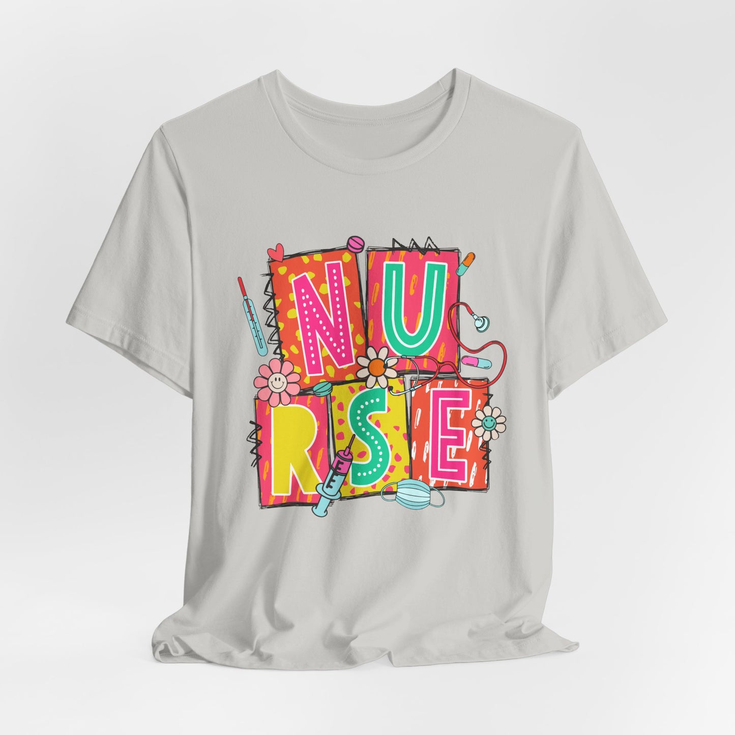 Colorful "NURSE" Graphic Unisex Jersey Tee - Perfect for Healthcare Heroes
