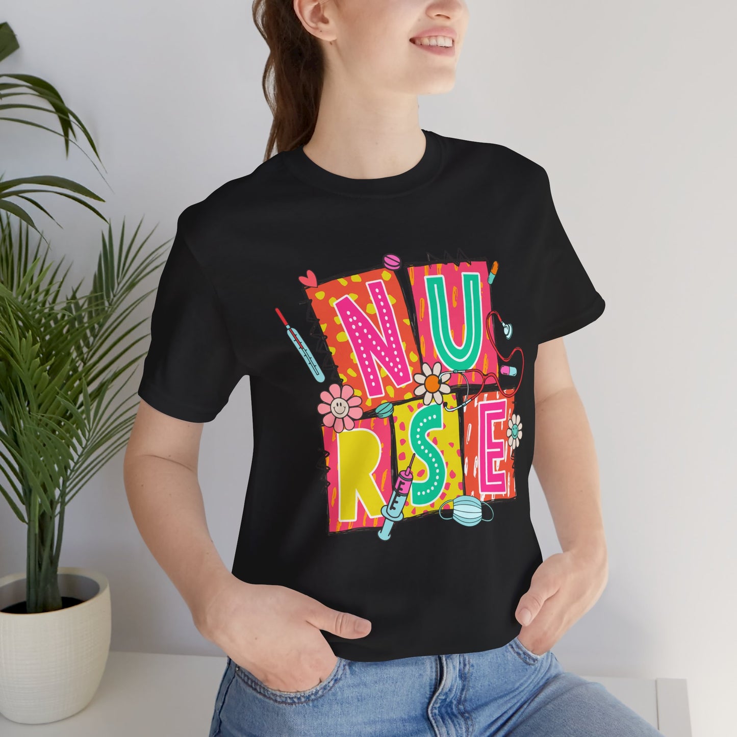 Colorful "NURSE" Graphic Unisex Jersey Tee - Perfect for Healthcare Heroes