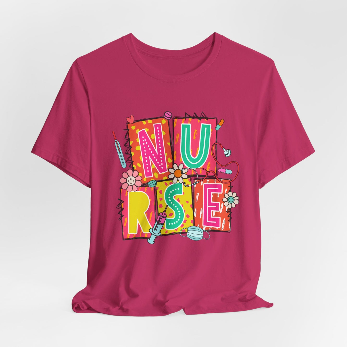 Colorful "NURSE" Graphic Unisex Jersey Tee - Perfect for Healthcare Heroes
