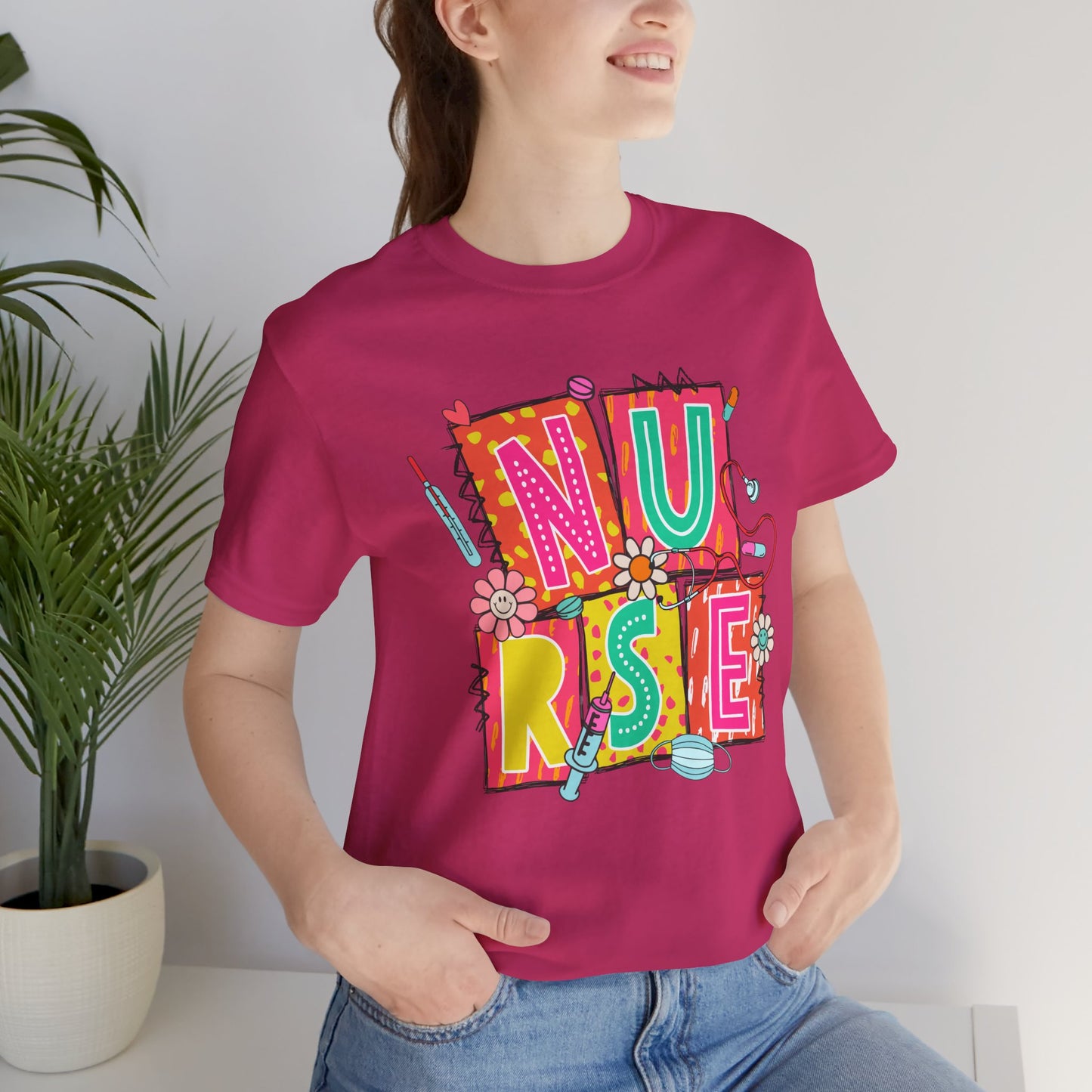 Colorful "NURSE" Graphic Unisex Jersey Tee - Perfect for Healthcare Heroes