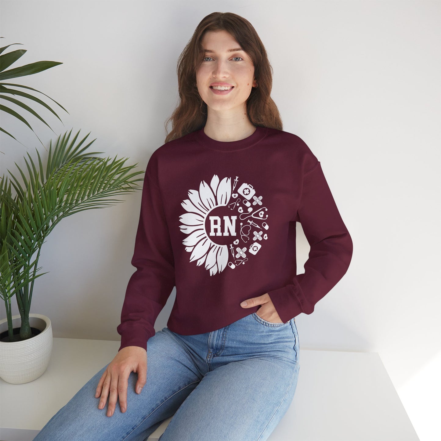 Floral RN Nurse Sweatshirt - Unisex Heavy Blend™ Crewneck