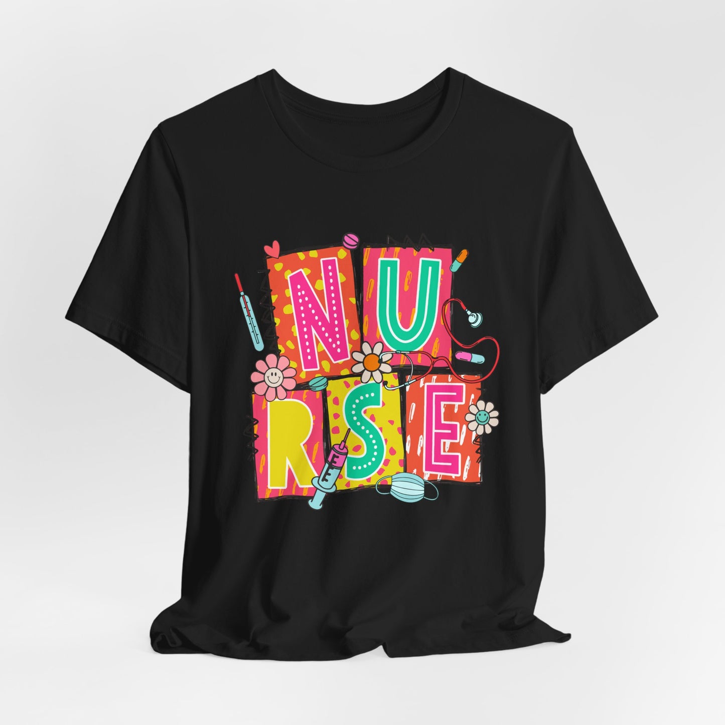 Colorful "NURSE" Graphic Unisex Jersey Tee - Perfect for Healthcare Heroes