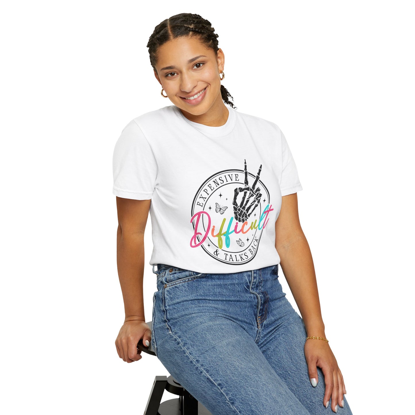 Difficult & Talks Back Unisex Garment-Dyed T-Shirt - Trendy Graphic Tee for Strong Personalities