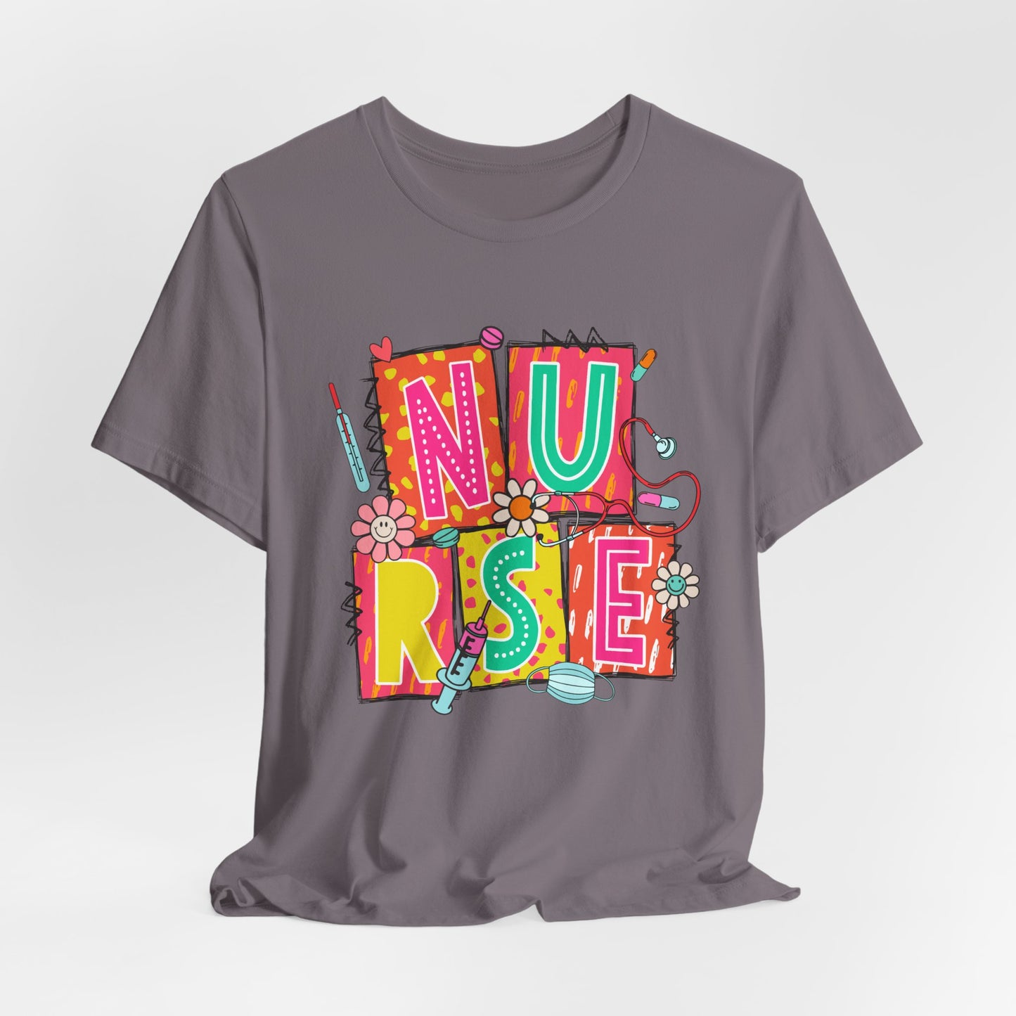 Colorful "NURSE" Graphic Unisex Jersey Tee - Perfect for Healthcare Heroes