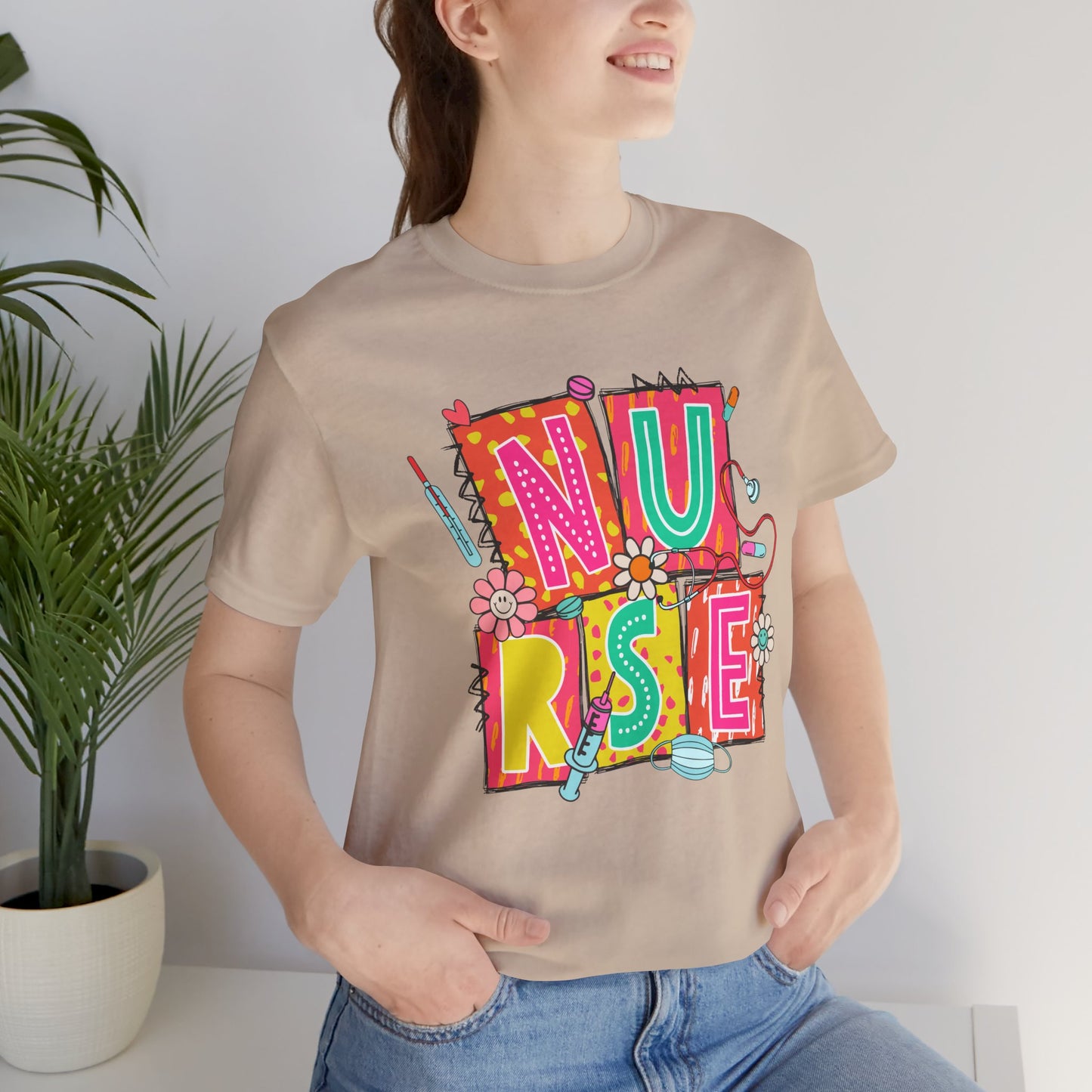 Colorful "NURSE" Graphic Unisex Jersey Tee - Perfect for Healthcare Heroes