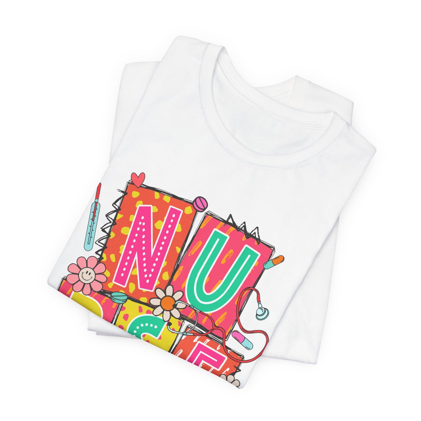 Colorful "NURSE" Graphic Unisex Jersey Tee - Perfect for Healthcare Heroes