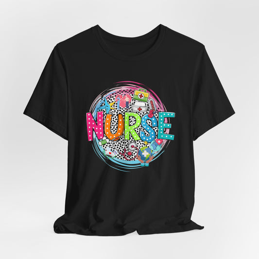 Colorful Nurse Short Sleeve Tee - Perfect Gift for Healthcare Professionals