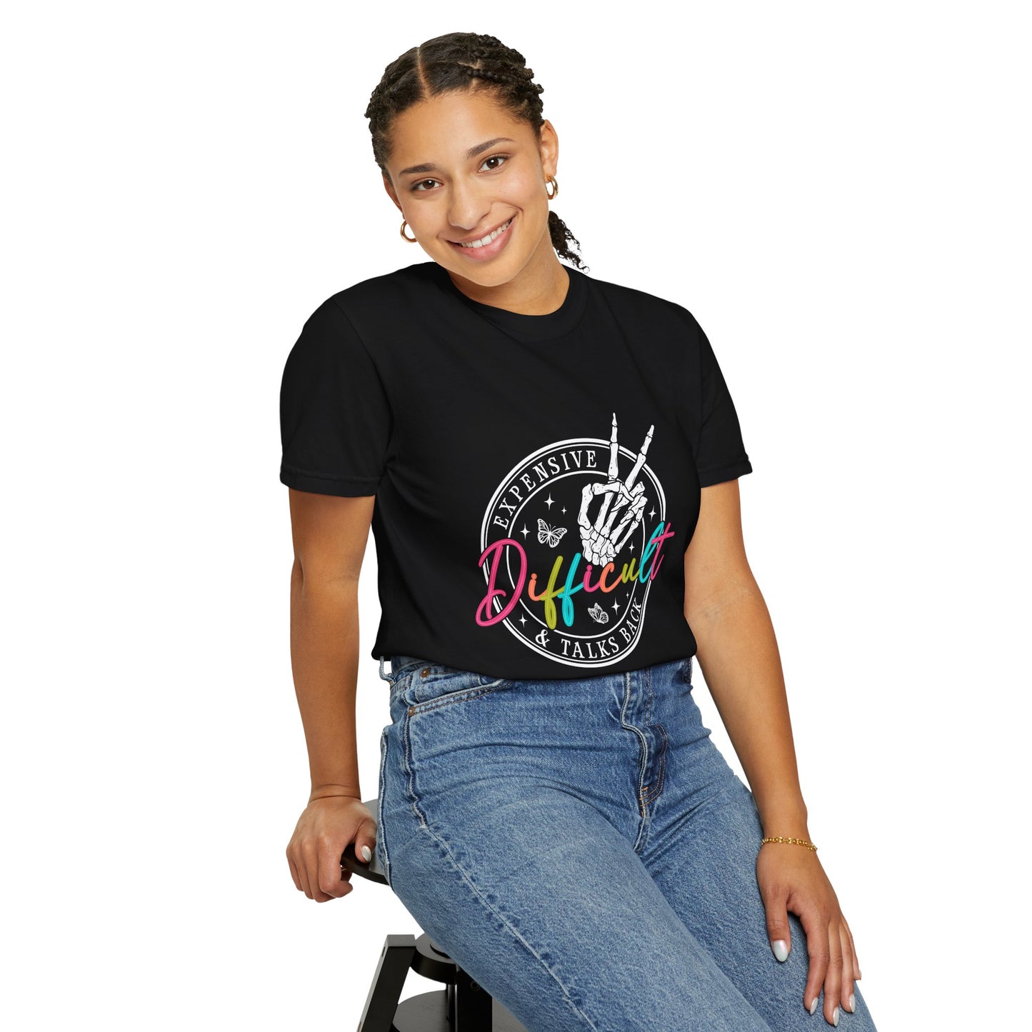 Difficult & Talks Back Unisex Garment-Dyed T-Shirt - Empowering Graphic Tee for Self-Expression