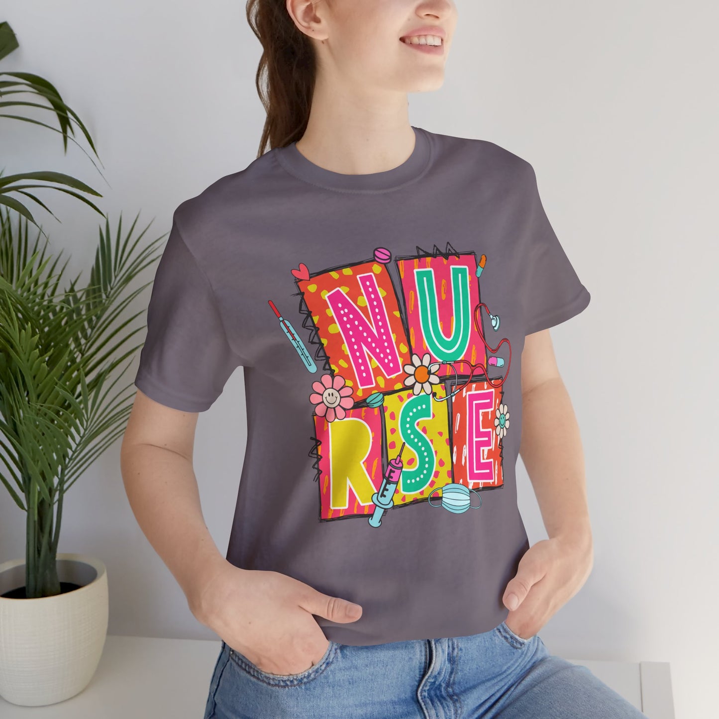 Colorful "NURSE" Graphic Unisex Jersey Tee - Perfect for Healthcare Heroes