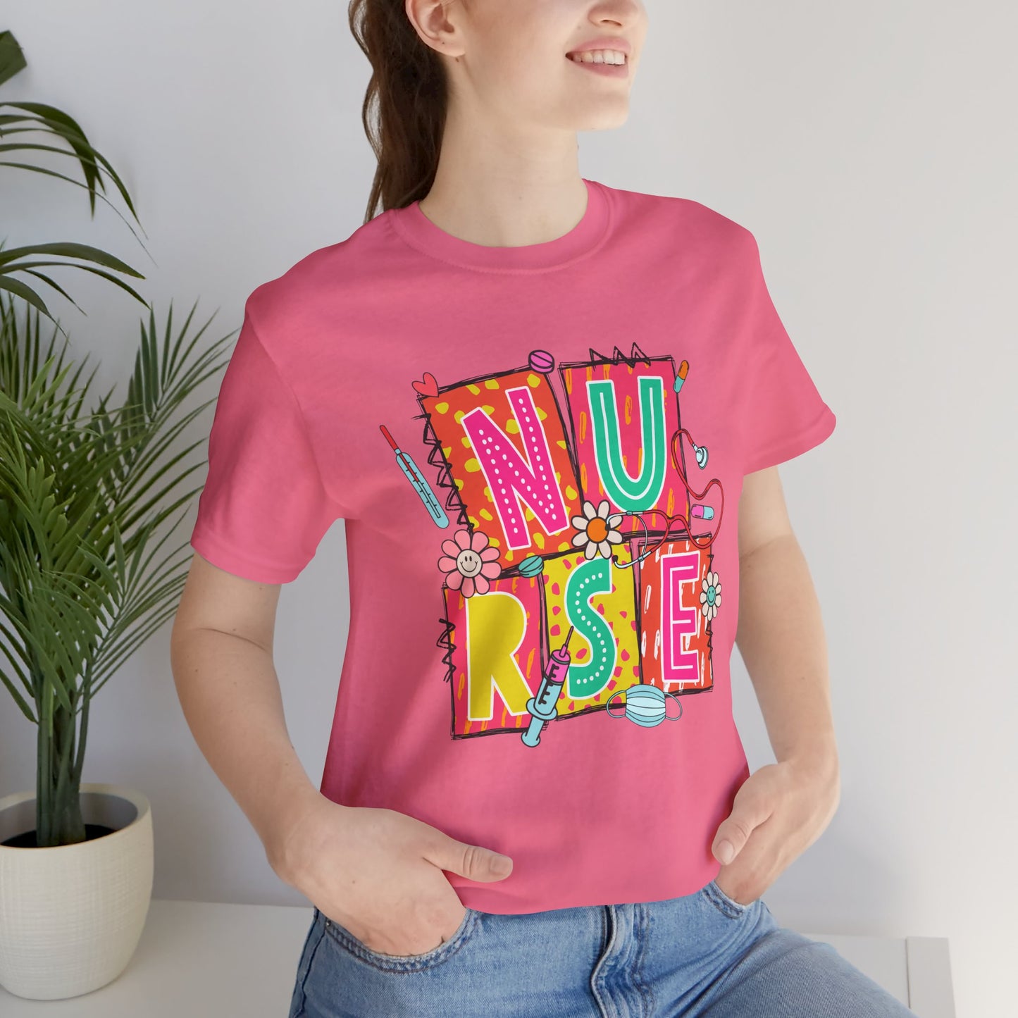 Colorful "NURSE" Graphic Unisex Jersey Tee - Perfect for Healthcare Heroes