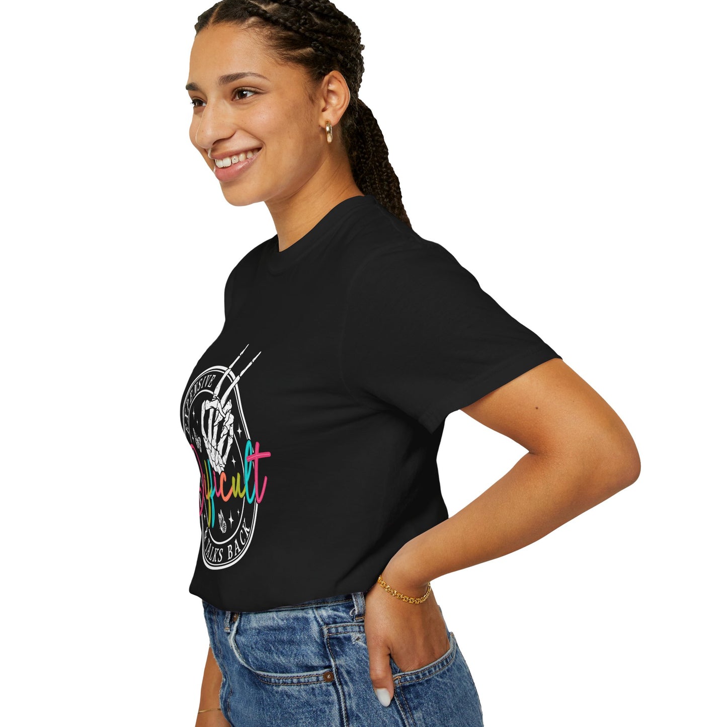 Difficult & Talks Back Unisex Garment-Dyed T-Shirt - Empowering Graphic Tee for Self-Expression