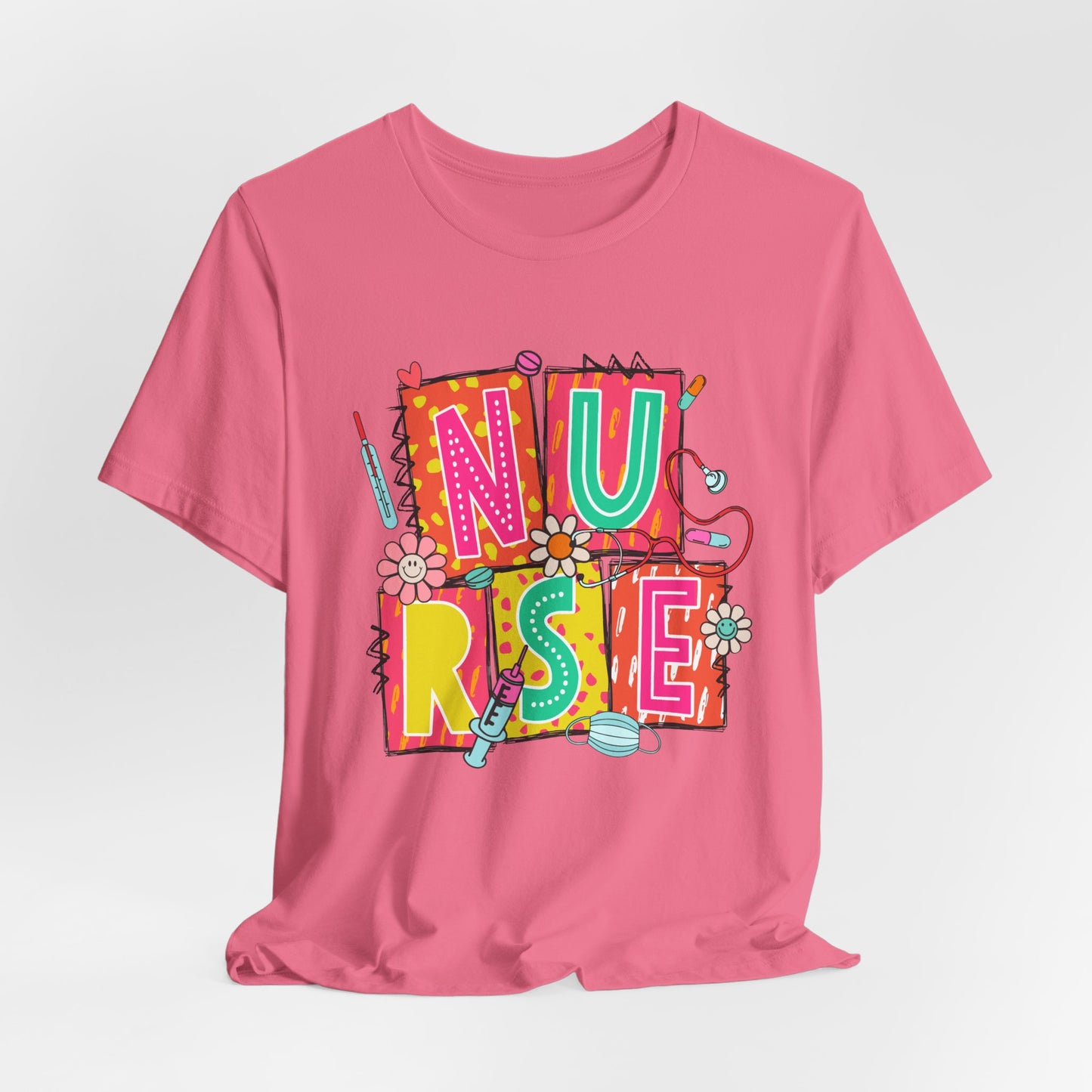 Colorful "NURSE" Graphic Unisex Jersey Tee - Perfect for Healthcare Heroes