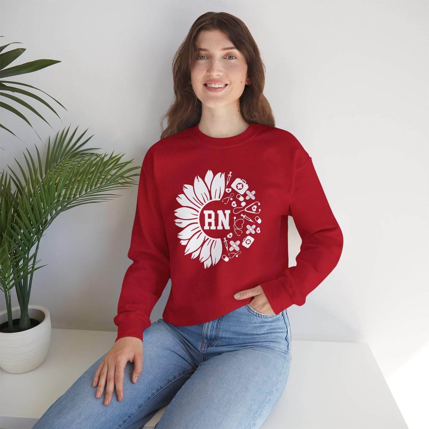 Floral RN Nurse Sweatshirt - Unisex Heavy Blend™ Crewneck